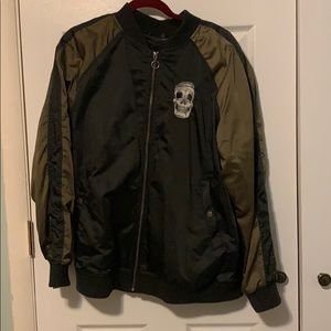 Skeleton Embroidered Bomber Varsity Jacket Black
